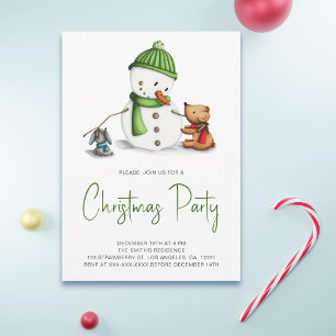 Invitation Festif Green Snowman fête de Noël
