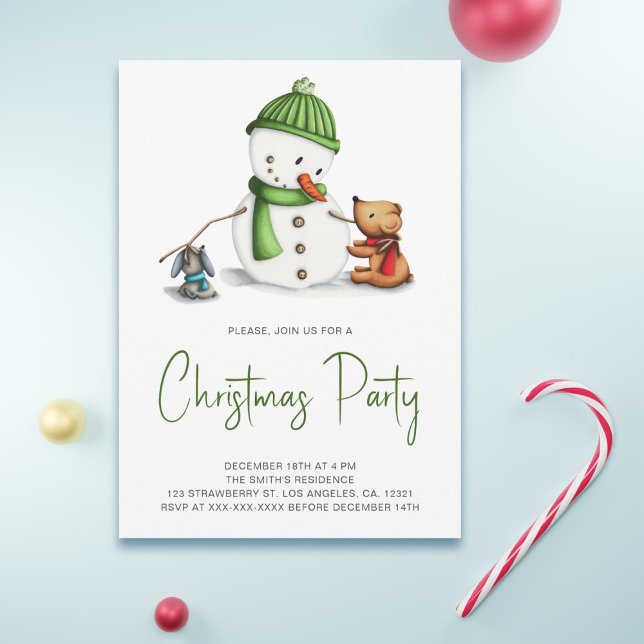 Invitation Festif Green Snowman fête de Noël (Créateur téléchargé)