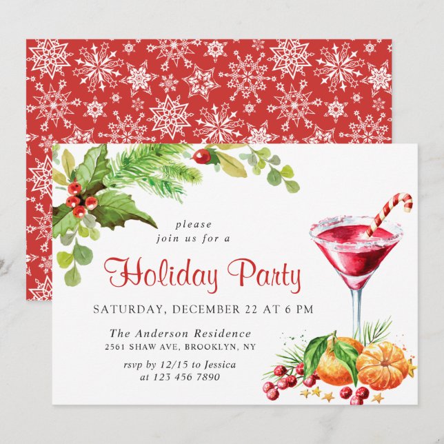 Invitation Festif Holly Berry Wreath Fête de Noël (Devant / Derrière)