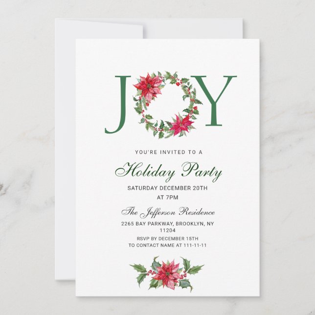 Invitation Festif Holly Berry Wreath Fête de Noël (Devant)