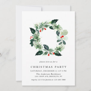 Invitation Festif Holly Berry Wreath Fête de Noël