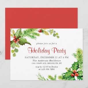 Invitation Festif Holly Berry Wreath Fête de Noël