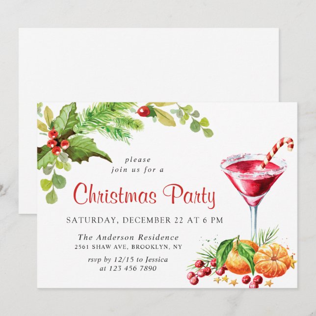 Invitation Festif Holly Berry Wreath Fête de Noël (Devant / Derrière)