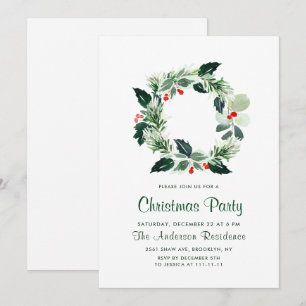 Invitation Festif Holly Berry Wreath Fête de Noël