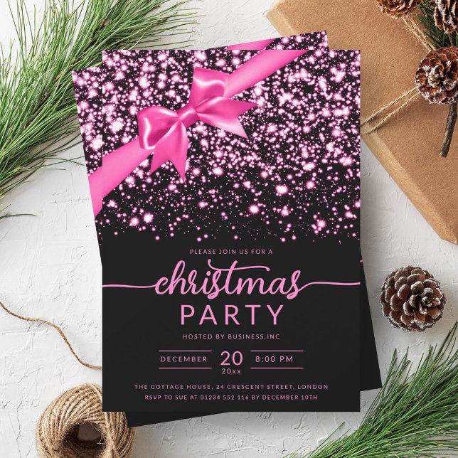 Invitation Festif Hot Pink hiver brillant Star Company Xmas (Festive Hot Pink Winter Shiny Star Company Xmas Invitation)