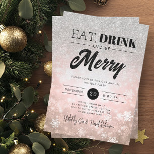 Invitation Festif Manger & Boire Argent Rose Gold vacances