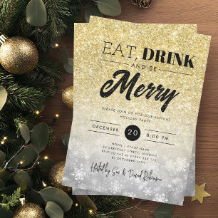 Invitation Festif Manger & Boire Gold Silver Noël