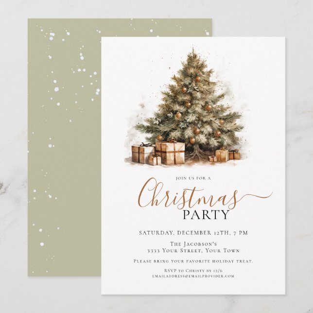 Invitation Festif Noël Arbre fête de Noël (Devant / Derrière)