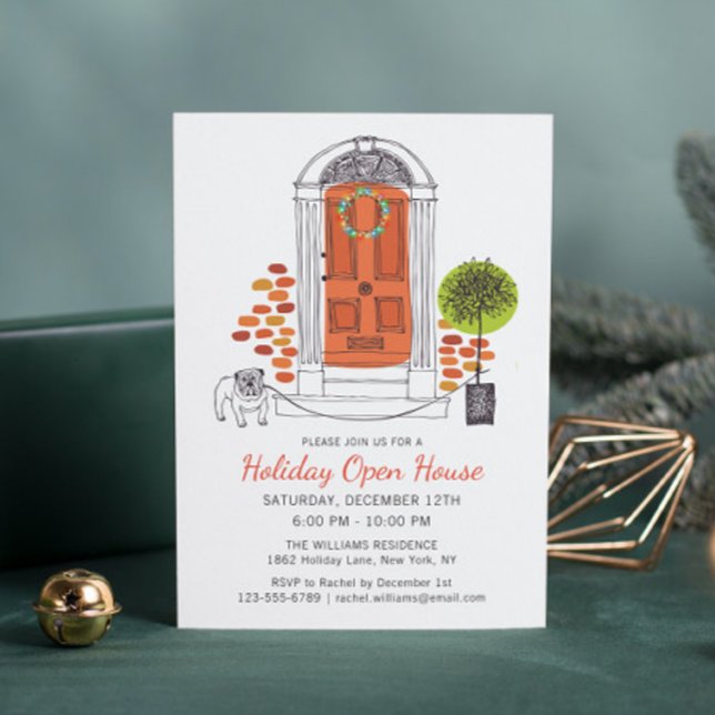 Invitation Festif Orange Door Holiday Dog Open House (Créateur téléchargé)