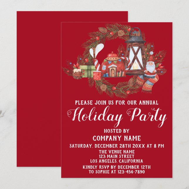 Invitation Festif Red Green Company Fête de Noël (Devant / Derrière)