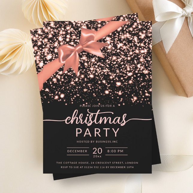 Invitation Festif Rose Gold Winter brillant Star Company Xmas (Festive Rose Gold Winter Shiny Star Company Xmas Invitation)