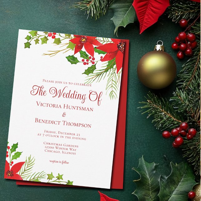 Invitation Festif Rouge Noël Poinsettia Floral Mariage (Créateur téléchargé)