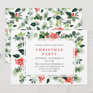 Invitation Festif Rouge Poinsettia Fête de Noël
