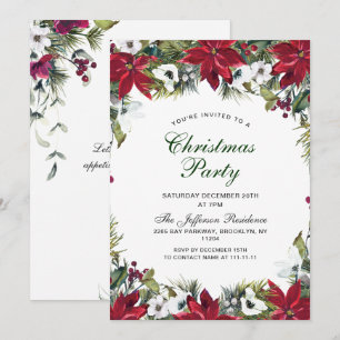 Invitation Festif Rouge Poinsettia Fête de Noël
