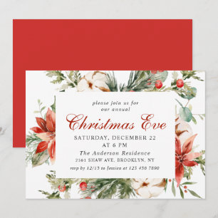 Invitation Festif Rouge Poinsettia fête de Noël