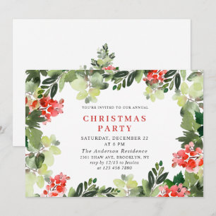 Invitation Festif Rouge Poinsettia Fête de Noël