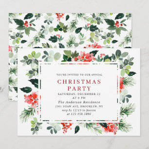 Invitation Festif Rouge Poinsettia Fête de Noël