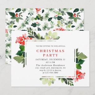 Invitation Festif Rouge Poinsettia Fête de Noël