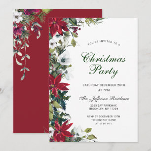Invitation Festif Rouge Poinsettia Fête de Noël