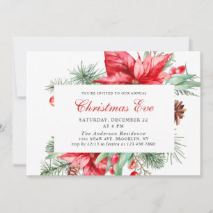 Invitation Festif Rouge Poinsettia fête de Noël