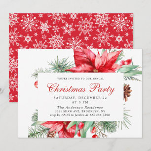 Invitation Festif Rouge Poinsettia Fête de Noël