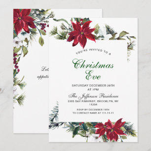 Invitation Festif Rouge Poinsettia fête de Noël