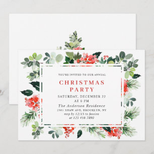 Invitation Festif Rouge Poinsettia Fête de Noël