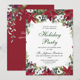 Invitation Festif Rouge Poinsettia Fête de Noël