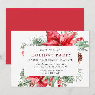 Invitation Festif Rouge Poinsettia Fête de Noël Inv