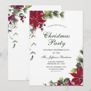 Invitation Festif Rouge Poinsettia Fête de Noël Inv