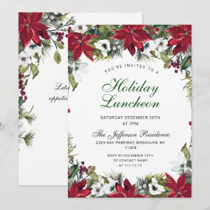 Invitation Festif Rouge Poinsettia Noël Déjeuner