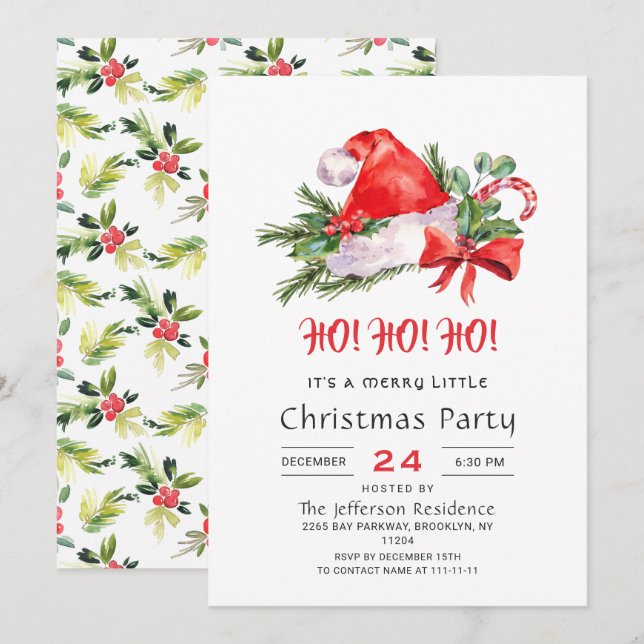 Invitation Festif Santa Hat Joyeux Noël Petite fête (Devant / Derrière)