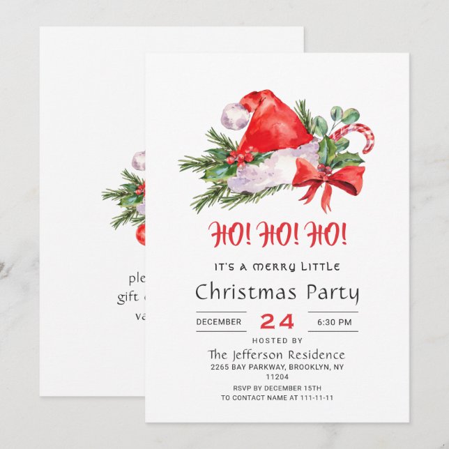 Invitation Festif Santa Hat Joyeux Noël Petite fête (Devant / Derrière)