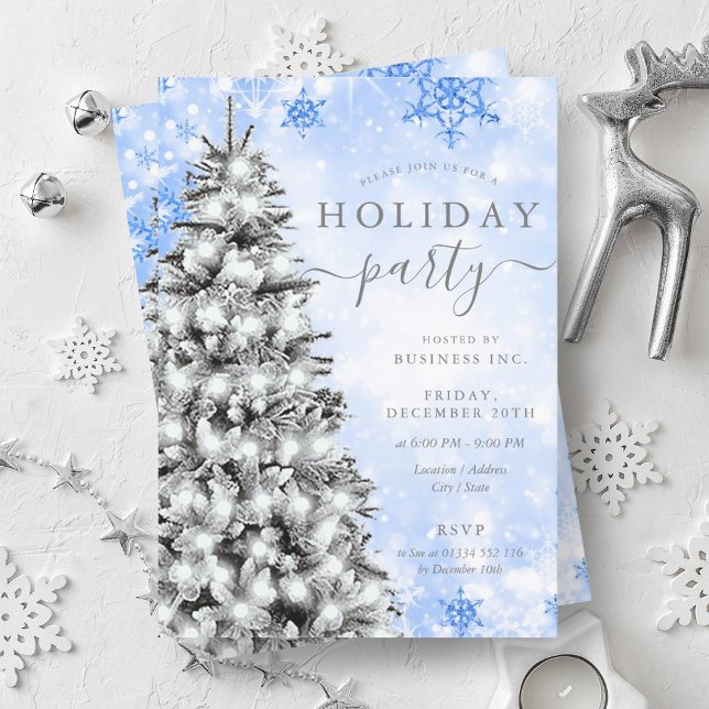 Invitation Festif Silver Blu Christmas Tree Company Holiday (Festive Silver Blu Christmas Tree Company Holiday Invitation)