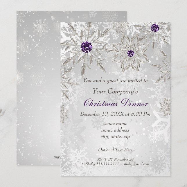 Invitation Festif Silver Purple Corporate Fête de vacances (Devant / Derrière)