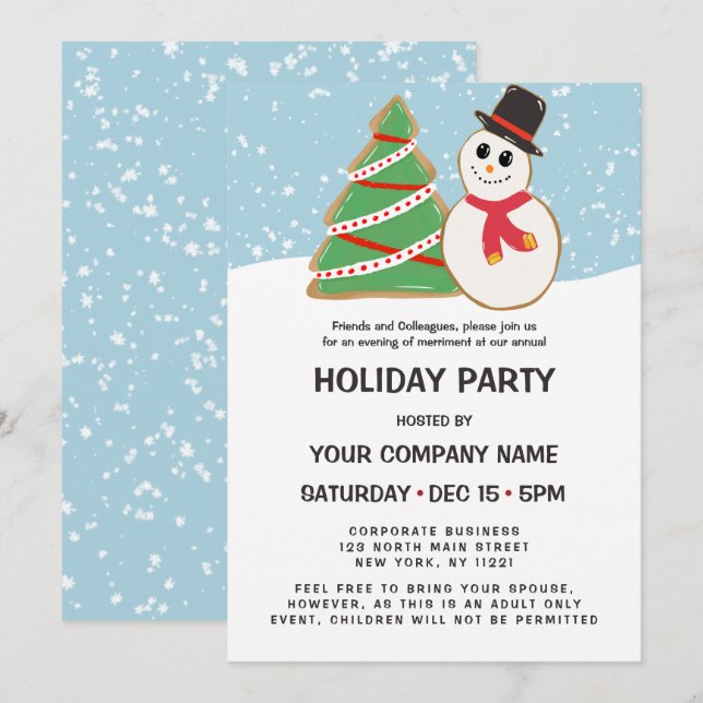 Invitation Festif Snowman Tree Cookie Corporate Holiday (Devant / Derrière)
