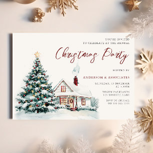 Invitation Festif Snowy Maison de Noël & Fête des Noël Arbre