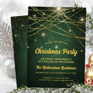 Invitation Festif Sparkling Gold String Lights Green Party