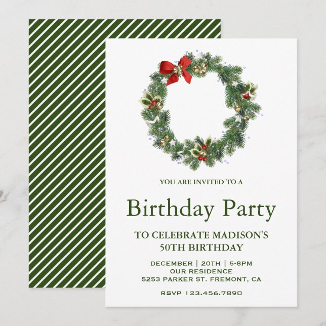 Invitation Festif Vacances de Noël Wreath Anniversaire (Devant / Derrière)