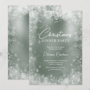 Invitation Festif vert blanc neige élégant Noël