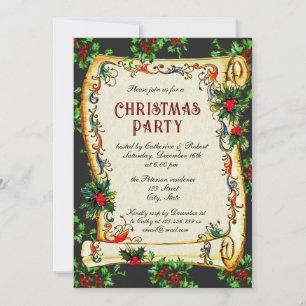 Invitation Festif Vintage Victorien Scroll fête de Noël