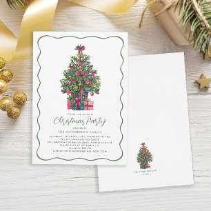 Invitation Festif Whimsical Christmas Tree Party Green