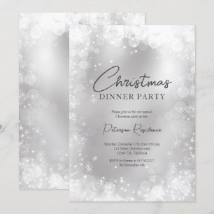 Invitation Festin argent blanc neige élégante chic Noël