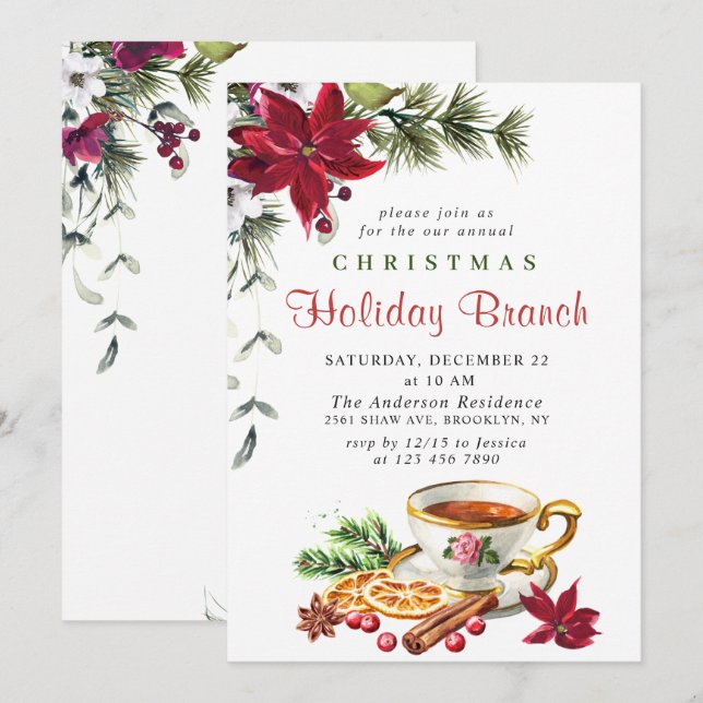 Invitation Festin Poinsettia Noël (Devant / Derrière)