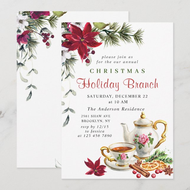 Invitation Festin Poinsettia Noël (Devant / Derrière)