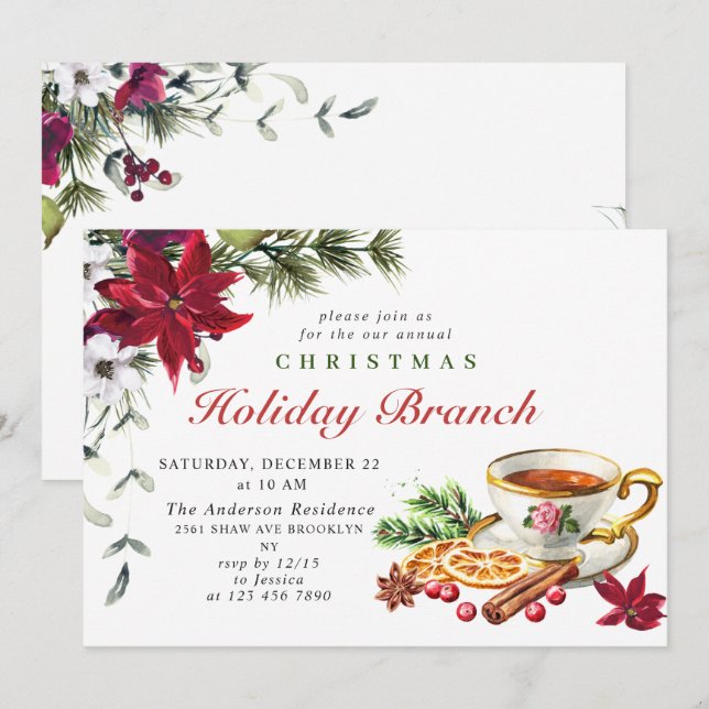 Invitation Festin Poinsettia Noël (Devant / Derrière)
