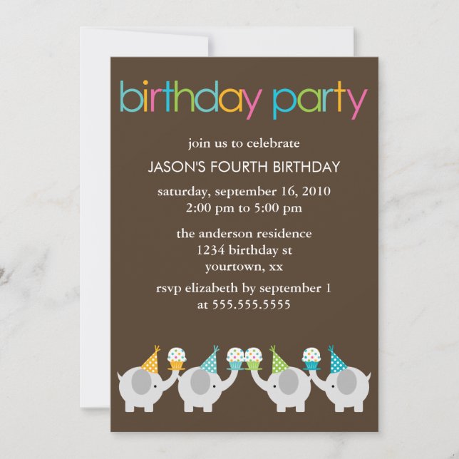 Invitation Festiphants Anniversaire de enfant Party (Devant)