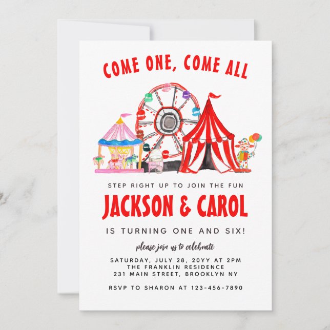 Invitation Festival Carnival Circus Show Enfant Anniversaire  (Devant)