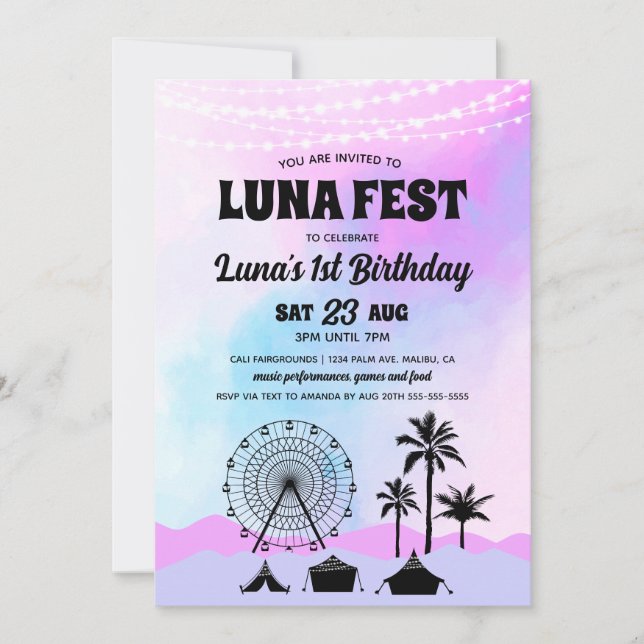 Invitation Festival de musique bleu et violet Anniversaire (Devant)