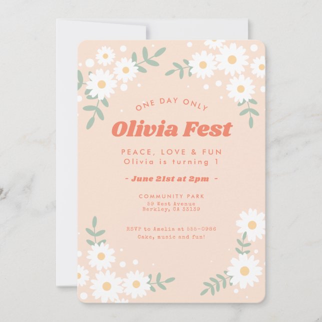 Invitation Festival de musique Daisy Flower Peach Anniversair (Devant)